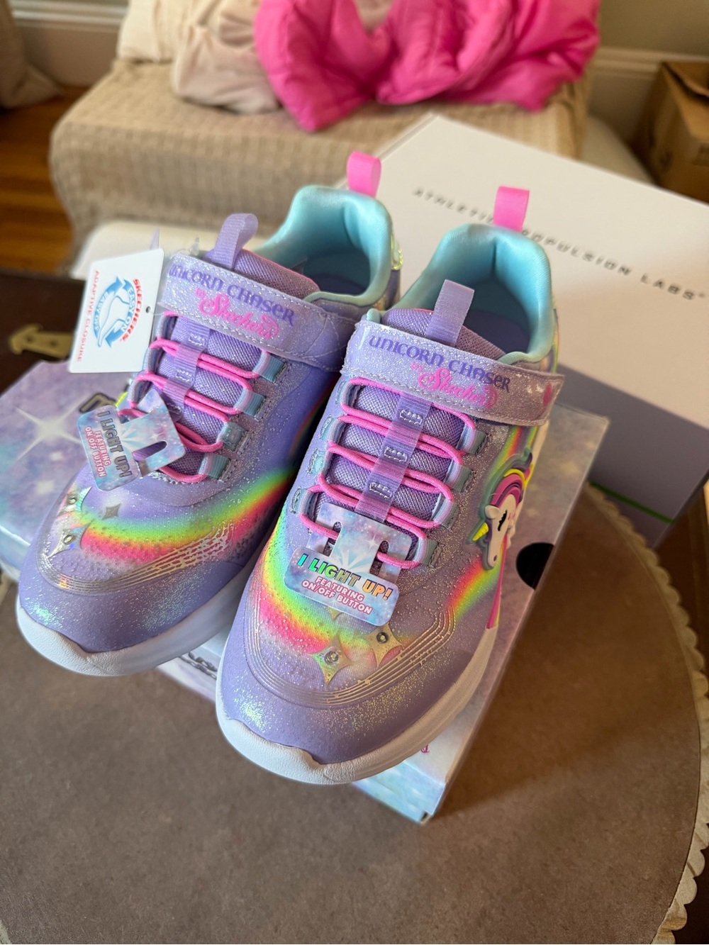 Skechers Kids Unicorn Light-Up Sneakers in Lavender with Rainbow Accents - Picture 5 of 6